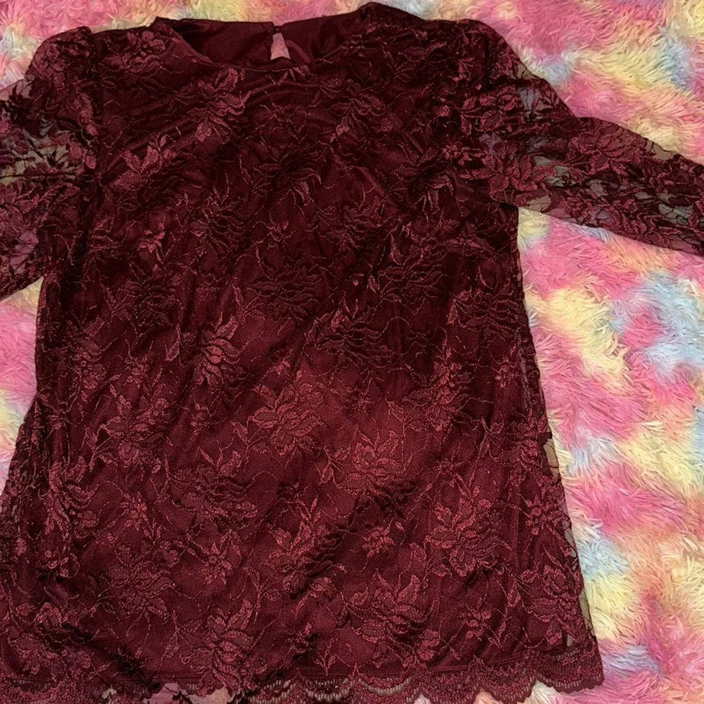 David Rose Vintage Burgundy 2 Piece Lace Suit with Skirt and Top Sz 16w